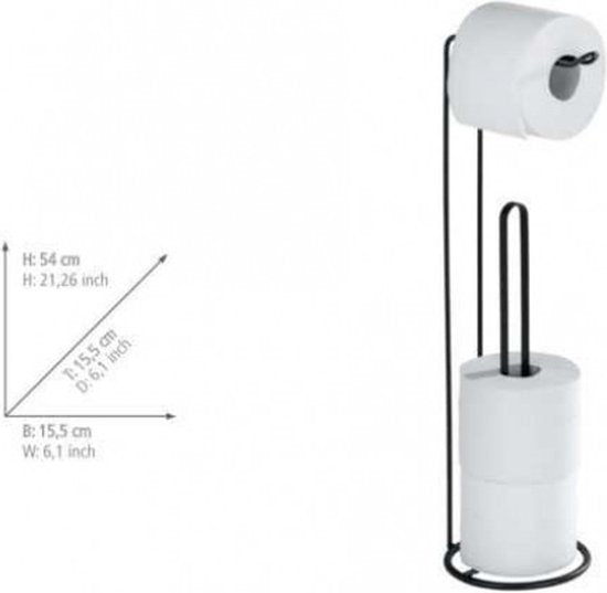 WENKO Toiletrolhouder 2-in-1 Lugano mat zwart staal - Reserverolhouder - Toiletpapier houder vrijstaand - WC Rolhouder staand - Zwart