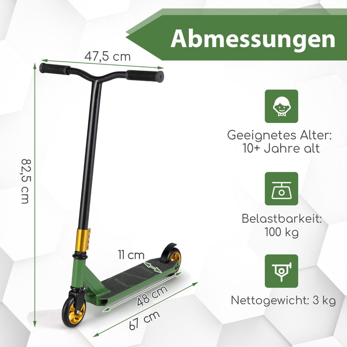 Coast stuntstep - 360 graden stuur - aluminium deck - groen