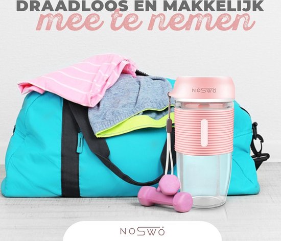 Noswo - Blender To Go - Draagbare Blender - Portable Blender - Mini Blender voor Onderweg - Smoothie Maker - Draadloze Blender - Roze
