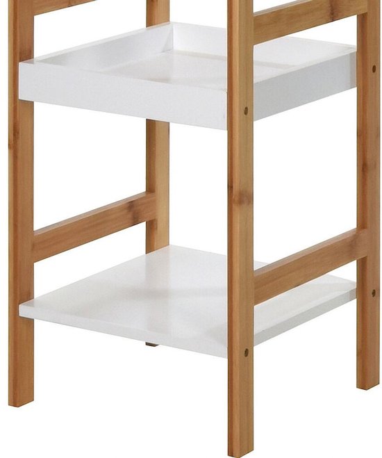 Bamboe houten bijzet kastje/badkamer rek wit/bruin met 3 planken 30 x 30 x 72 cm - Bijzetkastjes