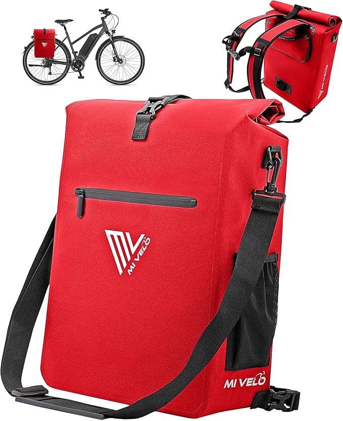 MIVELO Fietstas – 3-in-1 Rugzak & Schoudertas – Waterdicht & Incl. Laptopvak – 25 liter – Rood