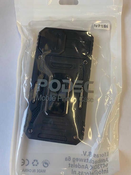 Podec Hoesje geschikt voor iPhone 13 Mini Telefoonhoesje - Anti-Shock Case Cover Hybrid Armor Hoes met Kickstand Ring met Screenprotector