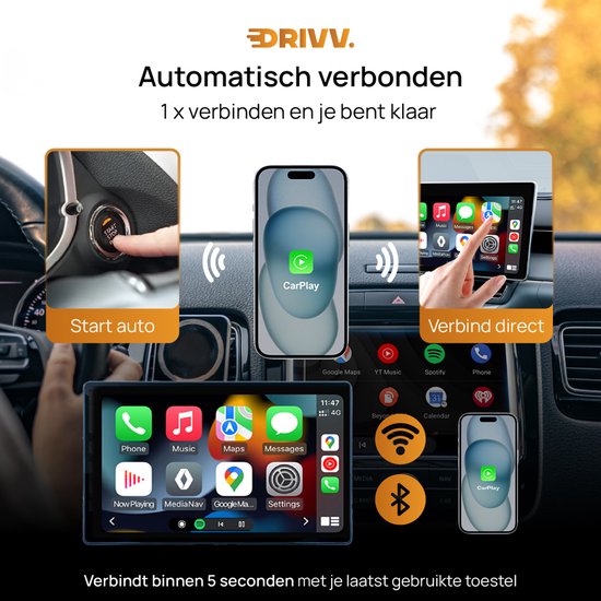 Drivv. 2-in-1 CarPlay Dongle - USB-C & USB-A Aansluiting - Draadloos CarPlay - Wireless CarPlay - Zwart