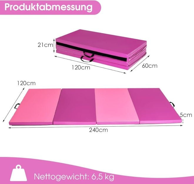 240 x 120 x 5cm Gymnastiek Mat Opvouwbare Oefenmat met Handvat Afneembare PU Lederen Hoes Lichtgewicht Tumbling Mat