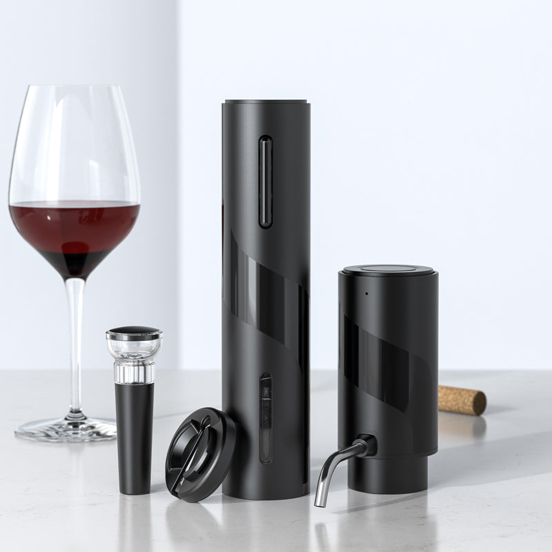 Cuisync Elektrische Wijnopener Set, 4-in-1 Oplaadbaar Wijn Cadeau Kit met Elektrische Aerator & Schenker, Vacuüm Stopper, Folie Snijder, Automatische Wijnflesopener voor Thuisbar Feest Bruiloft, SGS-KD-7