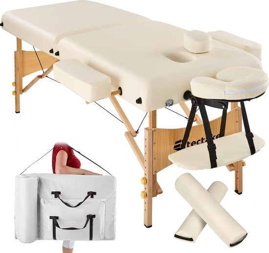 tectake® - Massagetafel Behandeltafel - matras van 7,5 cm hoog + rolkussens en draagtas - behandelbank – incl. opbergtas – opvouwbaar
