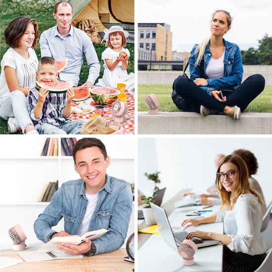 Northwall Mini USB Ventilator - Tafelventilator Roze - Stille Mini Fan - Retro Bureau Ventilator - Klein, Stil en Geruisloos - Dual Motoren - Kantelbaar - 2 Snelheden
