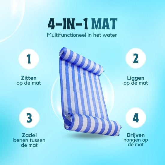 Travelly - Luxe Waterhangmat - Hangmat - Luchtbed - Luchtmatras Zwembad - Waterspeelgoed - Water hangmat - Blauw