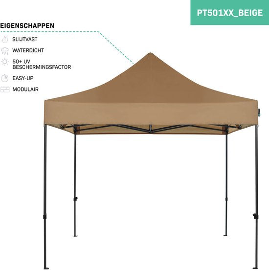 VONROC Partytent - Paviljoen - Easy Up - Opvouwbaar - Waterdicht - Met Draagtas - 300 x 300 cm – Beige