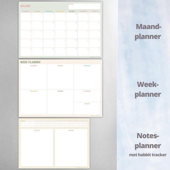 Magnetische weekplanner + maandplanner whiteboard - trio set - planner magnetisch - planbord - familieplanner