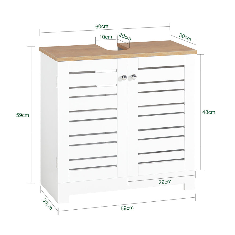 SoBuy Wastafelmeubel - 2 Laags - 2 Deurs - 60 x 30 x 59 cm - Wit