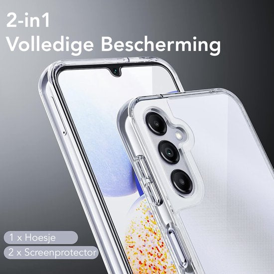 Podec Hoesje Geschikt voor Samsung Galaxy A14 5G Transparant Telefoonhoesje - Anti-Shock Case Cover met 2x Screenprotector