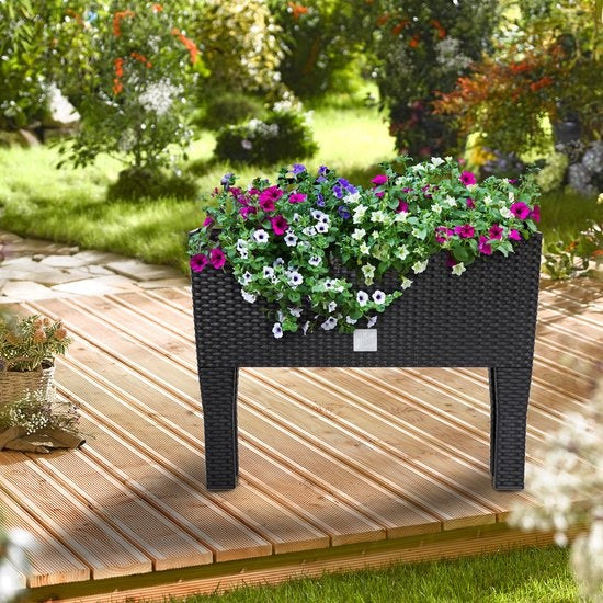 Deuba Plantenbak 2 Stuks - Polyrattan 30 Liter - 60x25x46cm Antraciet