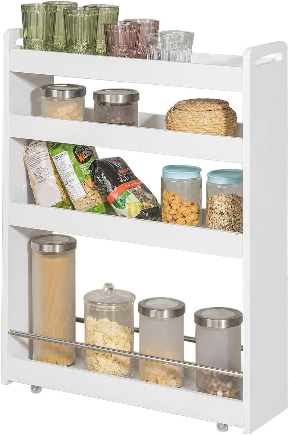 SoBuy Keukenrek 4-Laags op wielen - Max. 20 kg - 60 x 19 x 81 cm - Wit