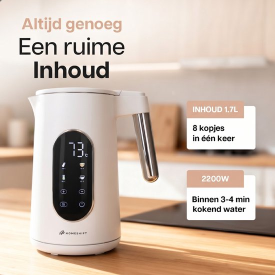 HomeShift® Waterkoker met Temperatuurregeling - Warmhoudfunctie - Dubbelwandig - Elektrisch - 1,7 Liter - 2200W - Wit
