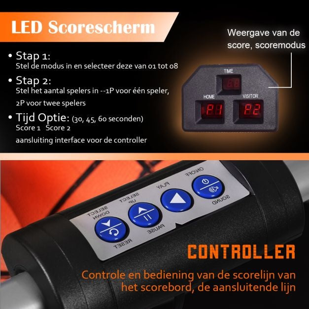 Coast Binnen Elektronische Basketbal Spel - Basketbalgooi Machine - Elektronische Automatische Score- Incl 4 Ballen - Zwart