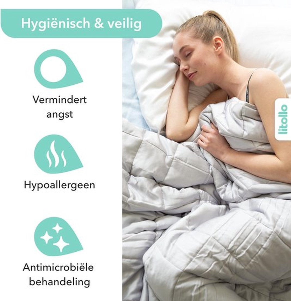 Litollo Verzwaringsdeken 10 kg Met Zachte Buitenhoes - Weighted Blanket - Duurzaam Bamboe Materiaal - Grijs - 150x200cm