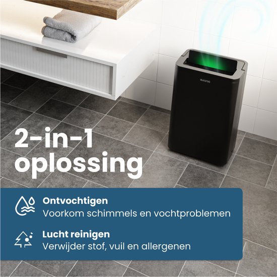 Auronic Luchtontvochtiger en Luchtreiniger - Compact Pro Plus - 20L - Slaapkamer, Badkamer, Woonkamer en Kantoor - Vochtvreter voor in Huis - Zwart