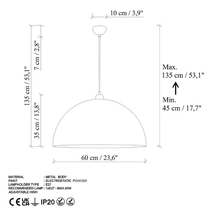 opviq Kure 236 hanglamp - 60×35 cm - mint - E27