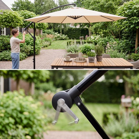 Tristar Zweefparasol - 300cm Rond - Tuin & Balkon - Verstelbare Hoogte - Incl. kruisvoet & Beschermhoes - PA-7906 - Beige