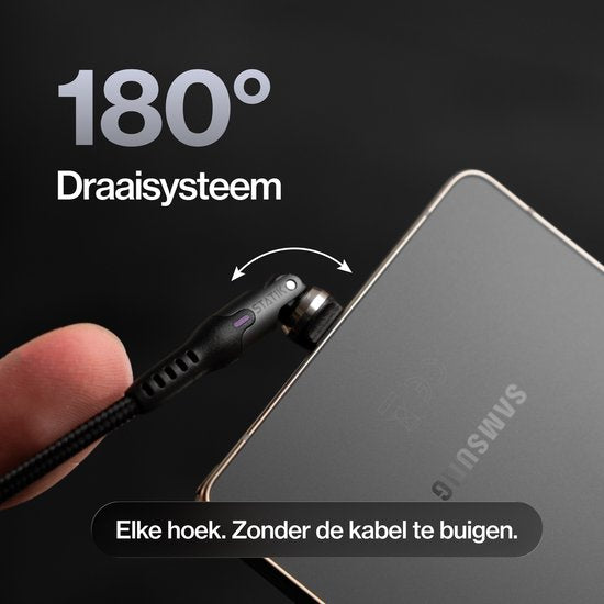 Statik PowerPivot Pro 360 - USB-C/USB-A naar USB-C- 1m - 100W - 480 Mbps Gegevensoverdracht - Nylon Gevlochten - Zwart