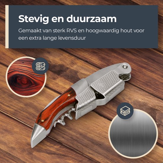 Castagnola Kurkentrekker - Kelnermes - Wijnopener - Wijn opener - Flesopener - Hefboom - Deluxe - Pakka Hout en RVS