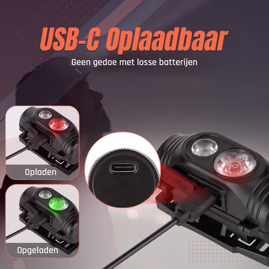 Ever Trex Ultra Light Hoofdlamp LED Oplaadbaar - Wit En Rood Licht - 150Lumen - Kantelbaar - Hardlopen - Noodpakket - Kamperen - Camper