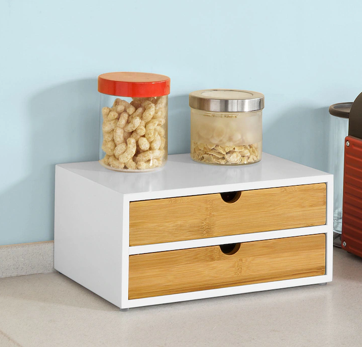 SoBuy 2-Laags Opberglade voor Koffiecapsules - Organizer voor Koffie en Theezakjes - 30 x 20 x 14 cm - Wit