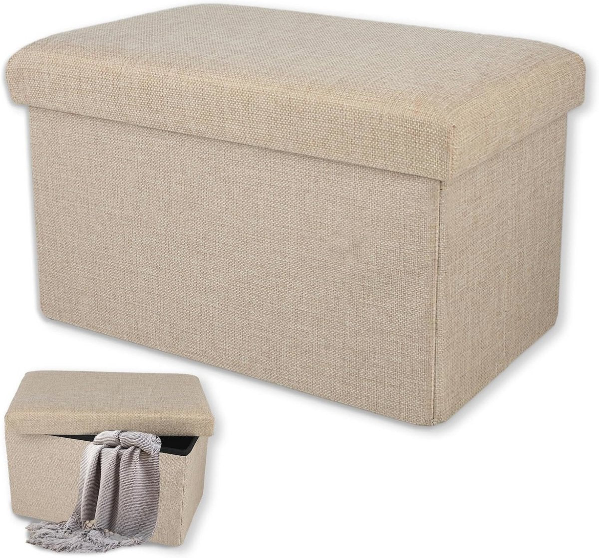 Ceruzo opvouwbare dubbel zits poef met opbergruimte – beige – 76 × 38 × 38 cm – polyester/mdf