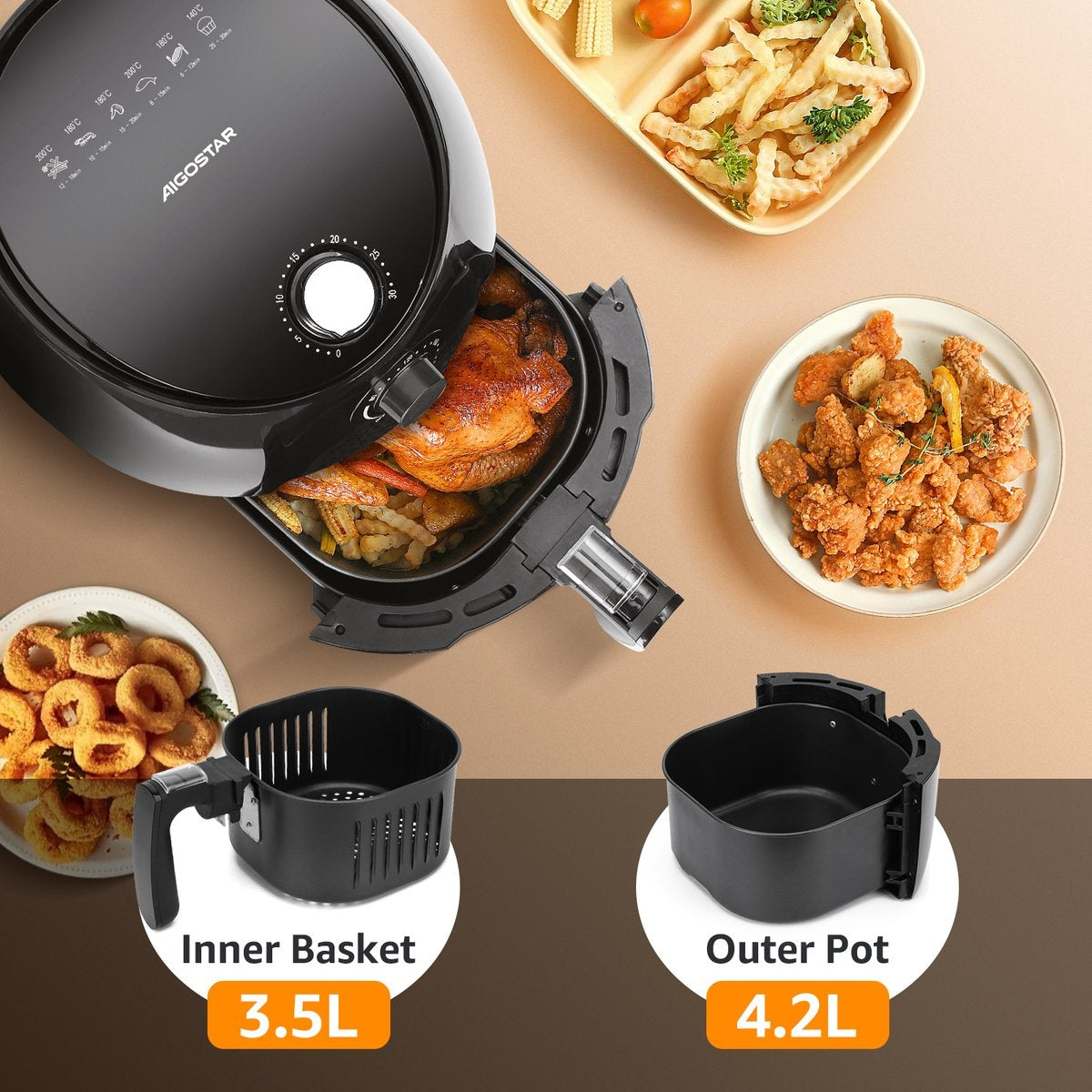 Aigostar airfryer - 3,5 liter - 1500 W