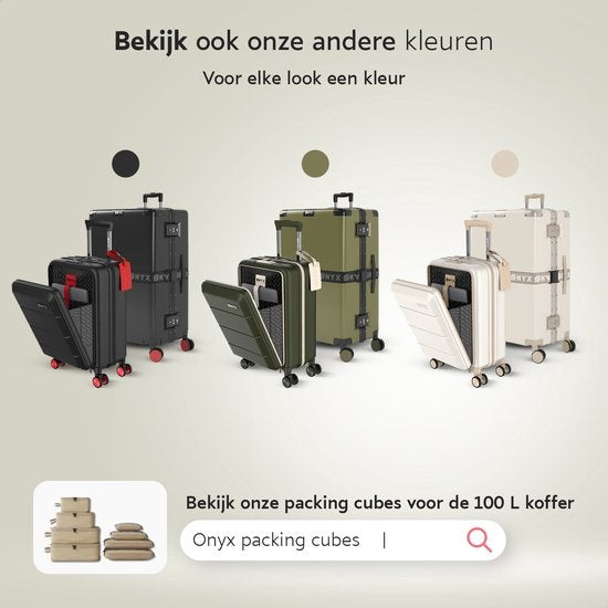 ONYX 2-delige Kofferset - Handbagage met voorvak en Check-in koffer - 35L/100 L - TSA slot - Lichtgewicht Trolley - Aluminium sluiting - Beige