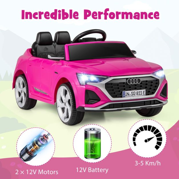 Coast 12V Elektrische Kinderauto Audi SQ8 met Afstandsbediening Zwart/Roze