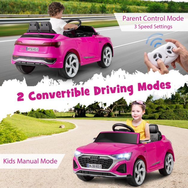 Coast 12V Elektrische Kinderauto Audi SQ8 met Afstandsbediening Zwart/Roze