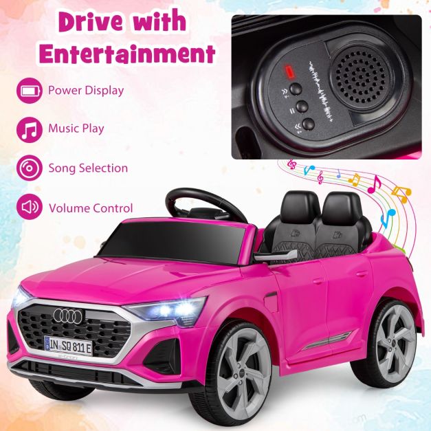 Coast 12V Elektrische Kinderauto Audi SQ8 met Afstandsbediening Zwart/Roze