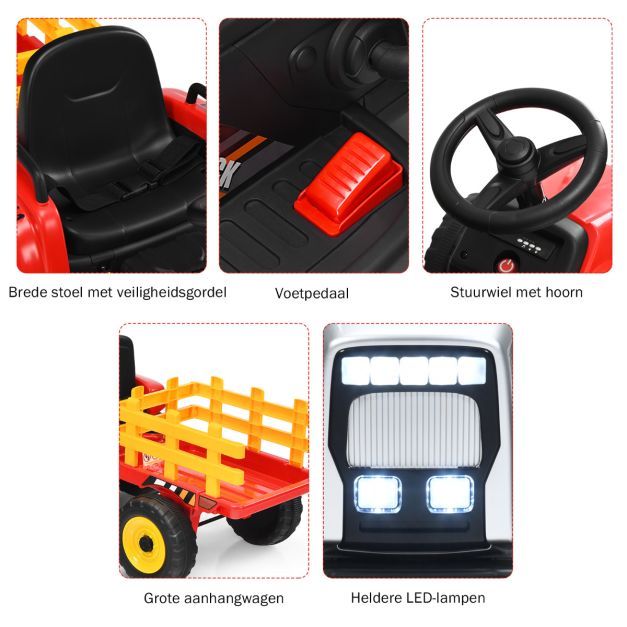 Coast Kindertractor - LED - 3 Versnellingen - Incl. Aanhanger - 135 x 51 x 53 cm - Rood