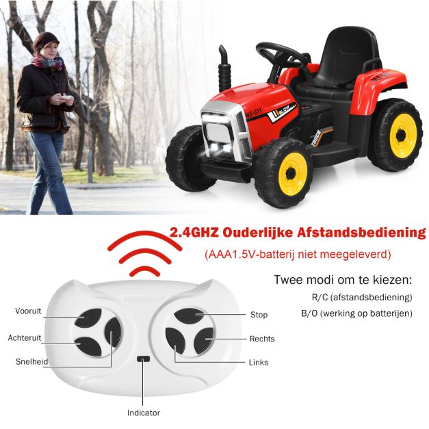 Coast Kindertractor - LED - 3 Versnellingen - Incl. Aanhanger - 135 x 51 x 53 cm - Rood