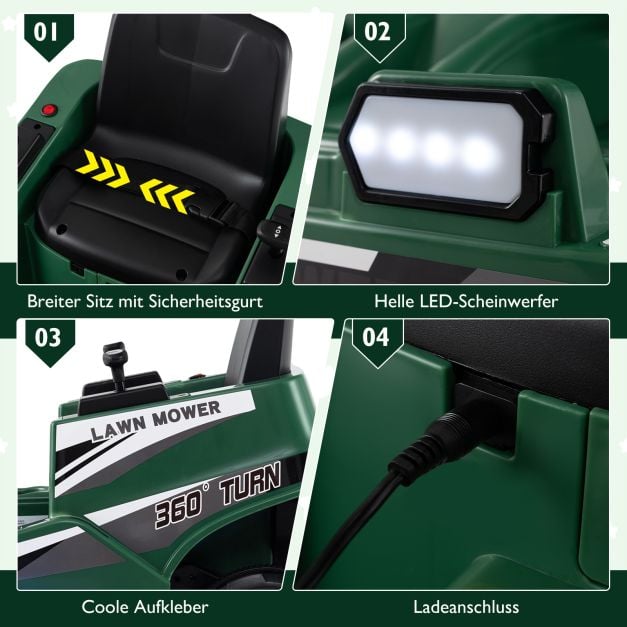 Coast Elektrische Kindergrasmaaier 12V – Ride-On met LED Verlichting 72 x 62 x 54 cm – Groen