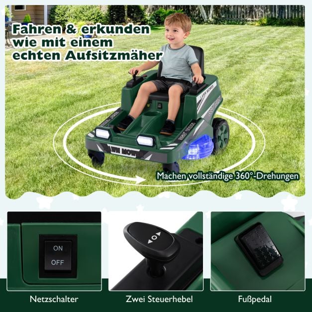 Coast Elektrische Kindergrasmaaier 12V – Ride-On met LED Verlichting 72 x 62 x 54 cm – Groen