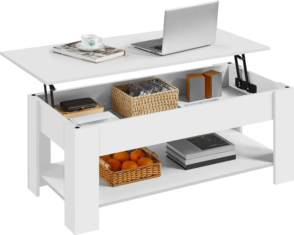 Yaheetech Salontafel In Hoogte Verstelbaar met Opbergruimte, 120x59x49,5 cm, Wit