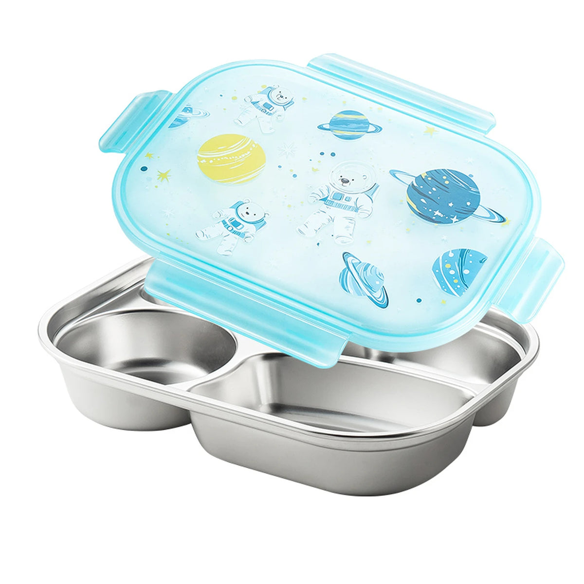 Maxcook Bento Lunchbox – 4 Vakken – 316 Roestvrij Staal – Ruimtevaartdesign – MCWA5499ontainer with Space Astronaut Pattern Lid, Portable Lunch Container for  Office Picnic MCWA5499