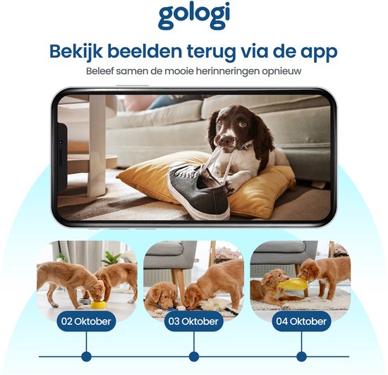 Gologi Huisdiercamera met App - Hondencamera - Pet camera - Beveiligingscamera - Security camera - Voor alle huisdieren - Met wifi - Zwart