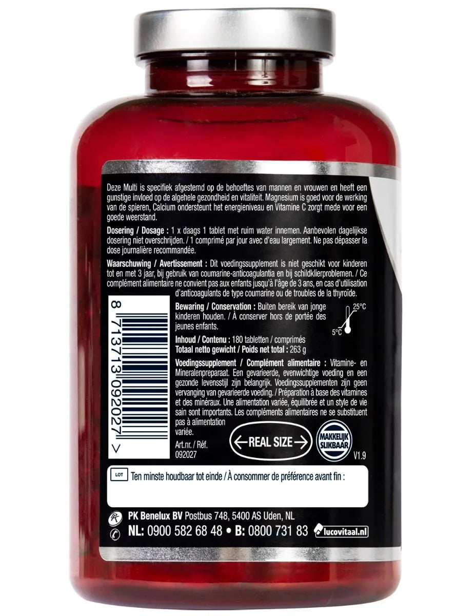 Lucovitaal Multi A-Z - 2 x 180 Tabletten - Voor Mannen en Vrouwen - Met Magnesium, Calcium en Vitamine C