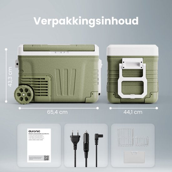 Auronic Elektrische Koelbox - Compressor - 35L - 12V en 240 volt - Camping Koelkast - Frigobox Auto - Met Wielen en Hendel - Groen