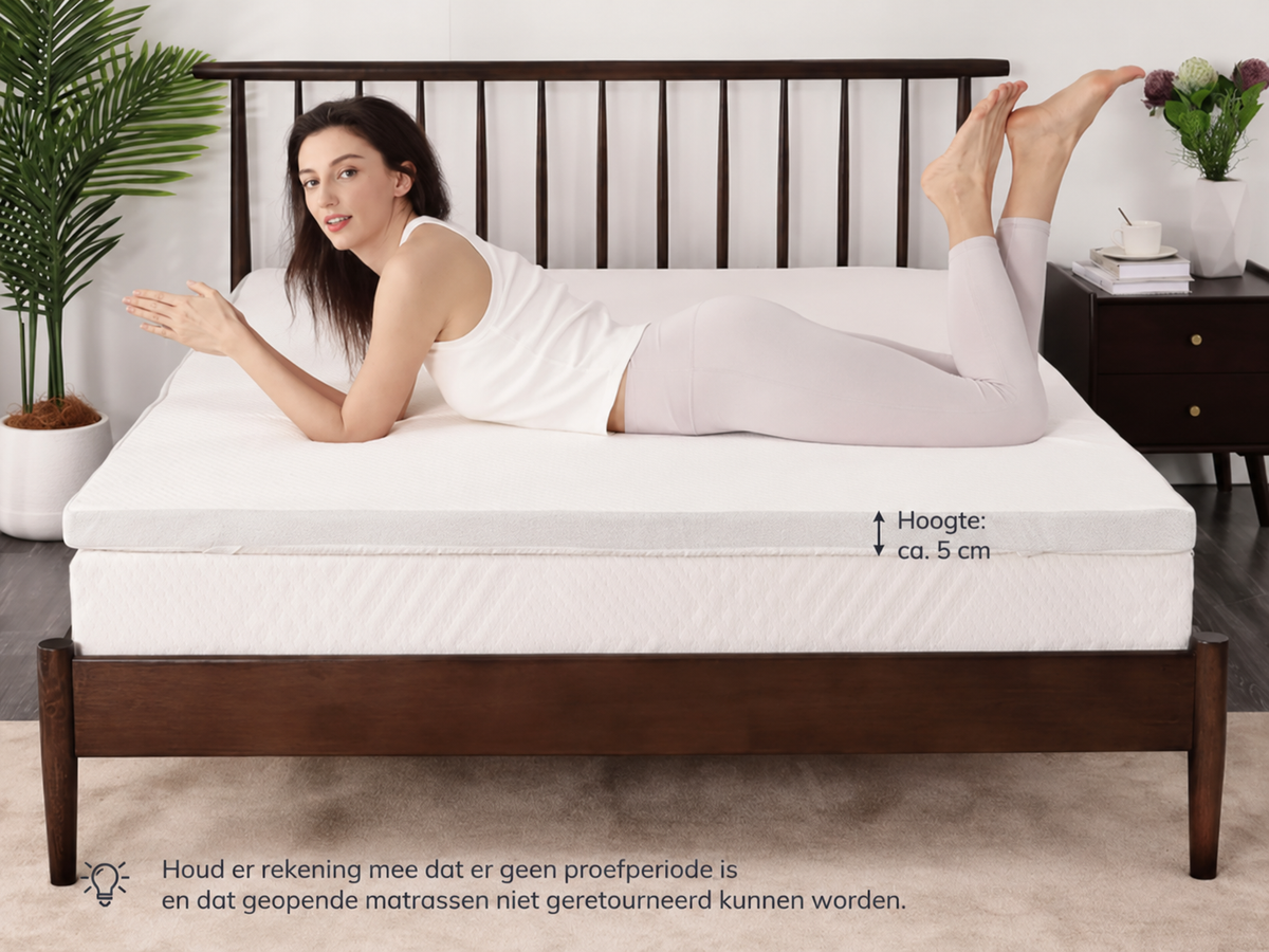 EGO HOME Matrastopper 160 x 200 cm - 5 cm Hoog - Memory Foam - Afneembare Wasbare Hoes - Antislip