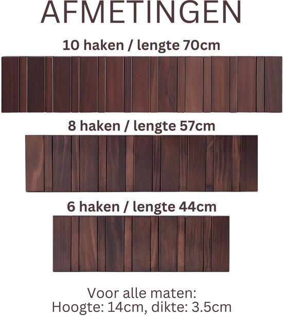 Urban State Piano kapstok - donker hout - wandkapstok - 8 haken - kapstok hangend - walnoot finish