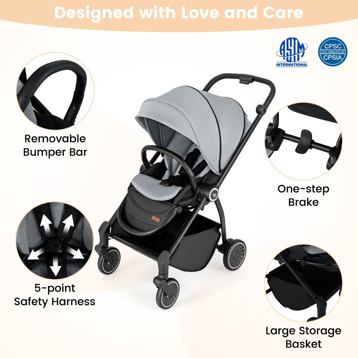 Coast Opvouwbare Kinderwagen met Omkeerbare Zitting – 94 x 51 x 102 cm – Zwart/Grijs