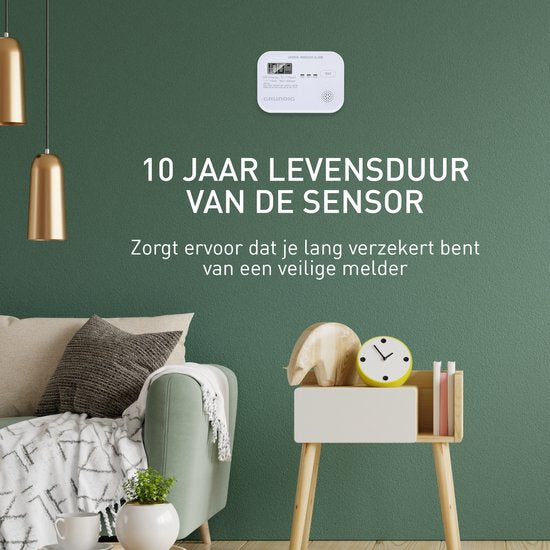 Grundig CO Melder - Koolmonoxidemelder 10 Jaar Batterij - Co Meter met LCD Scherm, Laag Batterij Niveau Alarm en Sensorfout Alarm - Co2 Melder 85dB Alarm - Wandmontage - Wit