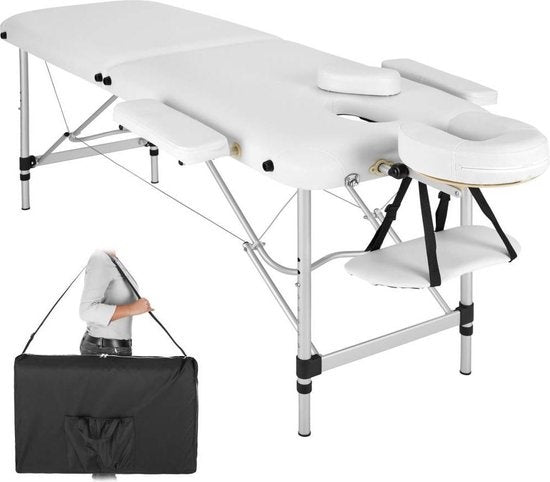 2 zones massagetafel - 4 cm matras - alu - wit - 402788