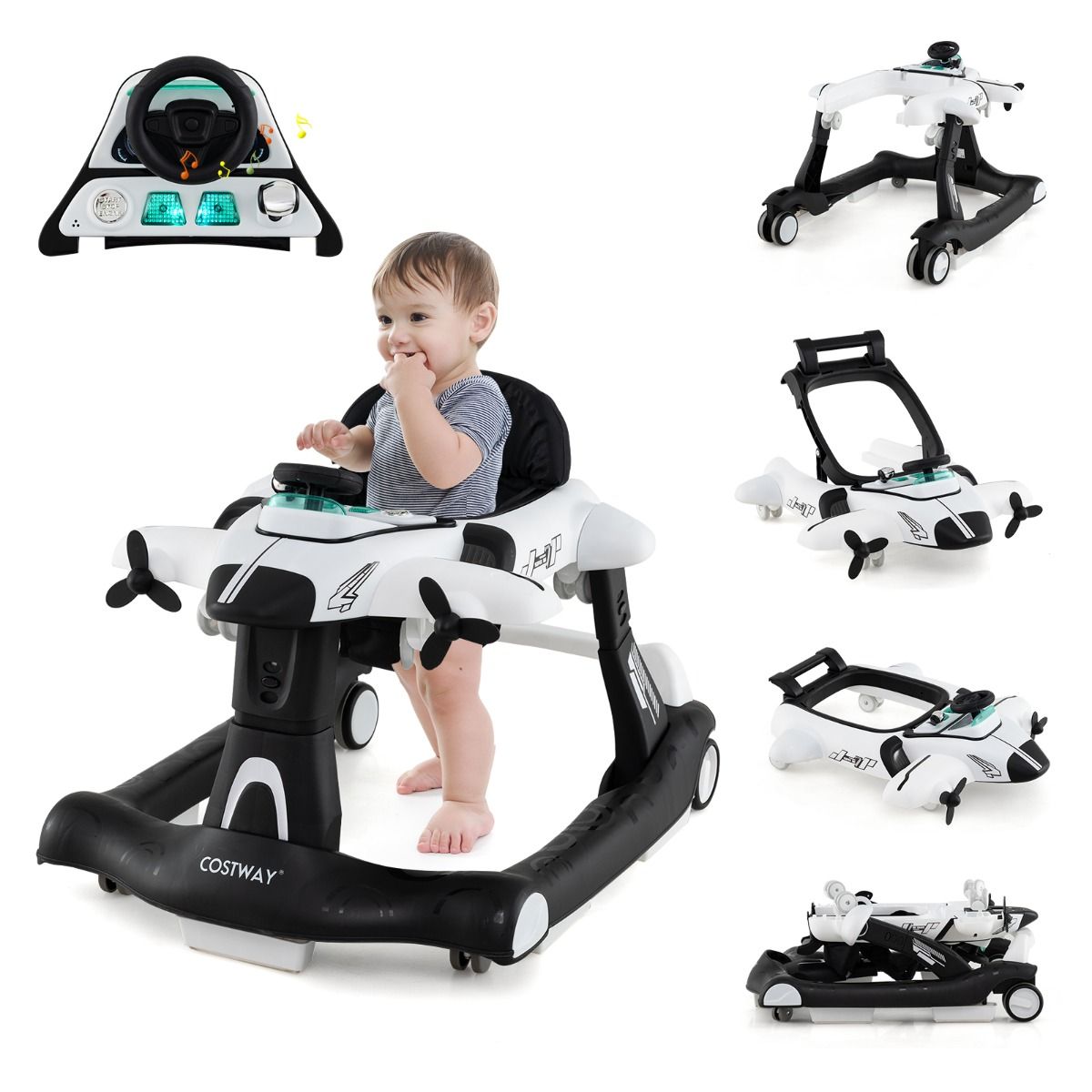 Coast Loopwagen - Vliegtuigvorm - Verstelbare Hoogte - max. 12 kg - 73 x 64 x 54 cm - Wit