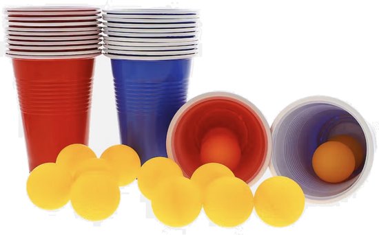 Beer Pong drankspel set van 24 cups en 24 ballen